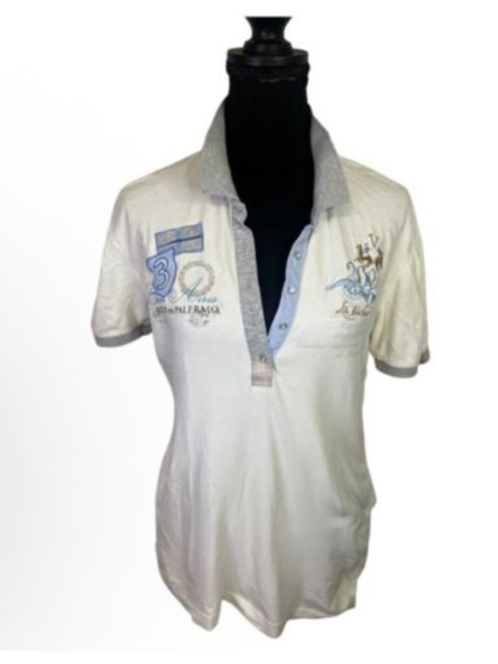 La Martina Polo Ladies Buenos Aires Embroidered Sz 6 Popup Collar Short Sleeve - Picture 2 of 11